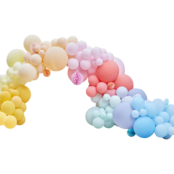 Luxe Bright Balloon Arch with Paper Honeycombs