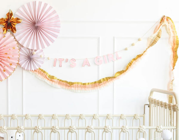 Baby Cream/Pink/Gold Crepe Paper Banner