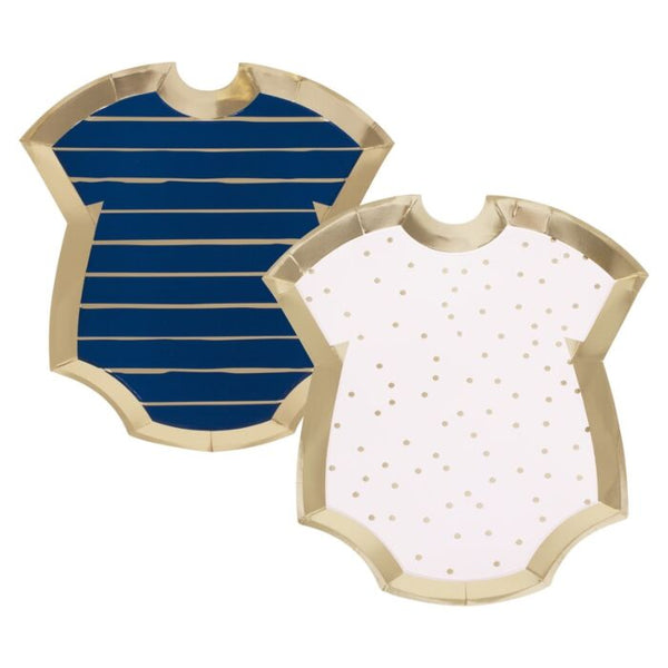Gold Foiled Pink And Navy Baby Grow Gender Reveal Party Plates