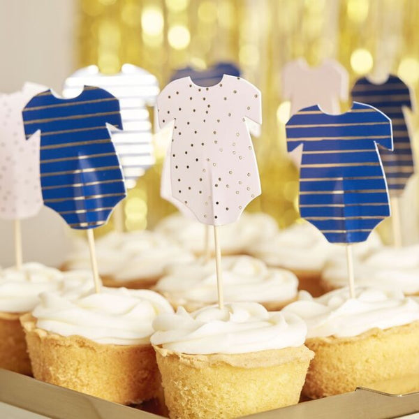 Pink And Navy Babygrow Baby Shower Cupcake Toppers
