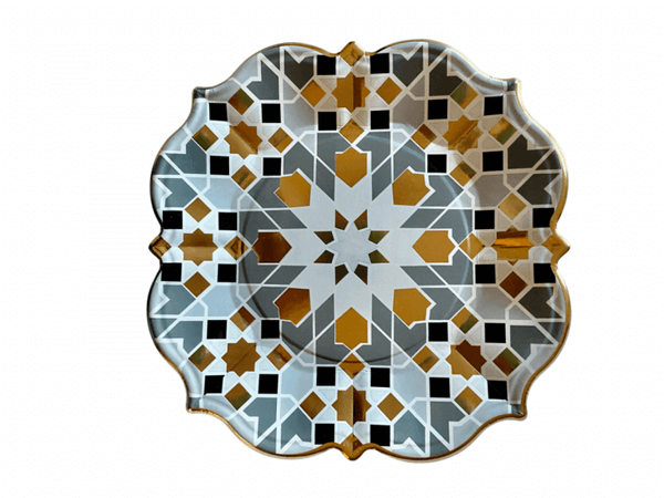 Gray and Gold Geometric zelij Lunch Plates